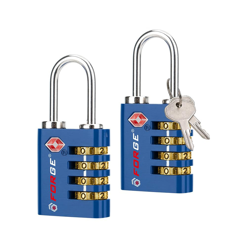 Forge Dual-Opening: Key or Combination Access Lock, Use Key to Recover Code If Forgotten, TSA Approved Locks for Luggage, Pelican case, Travel, Gym, School, Stainless Steel Shackle.(Black 6 Pk)