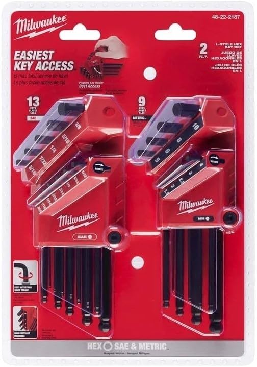 Milwaukee Electric - 22-Key Ball END L-Key Set - SAE/Metric
