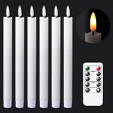 GenSwin Flameless Ivory Taper Candles Flickering with 10-Key Remote, Battery Operated Led Warm 3D Wick Light Window Candles Real Wax Pack of 6, Christmas Home Wedding Decor(0.78 X 9.64 Inch)