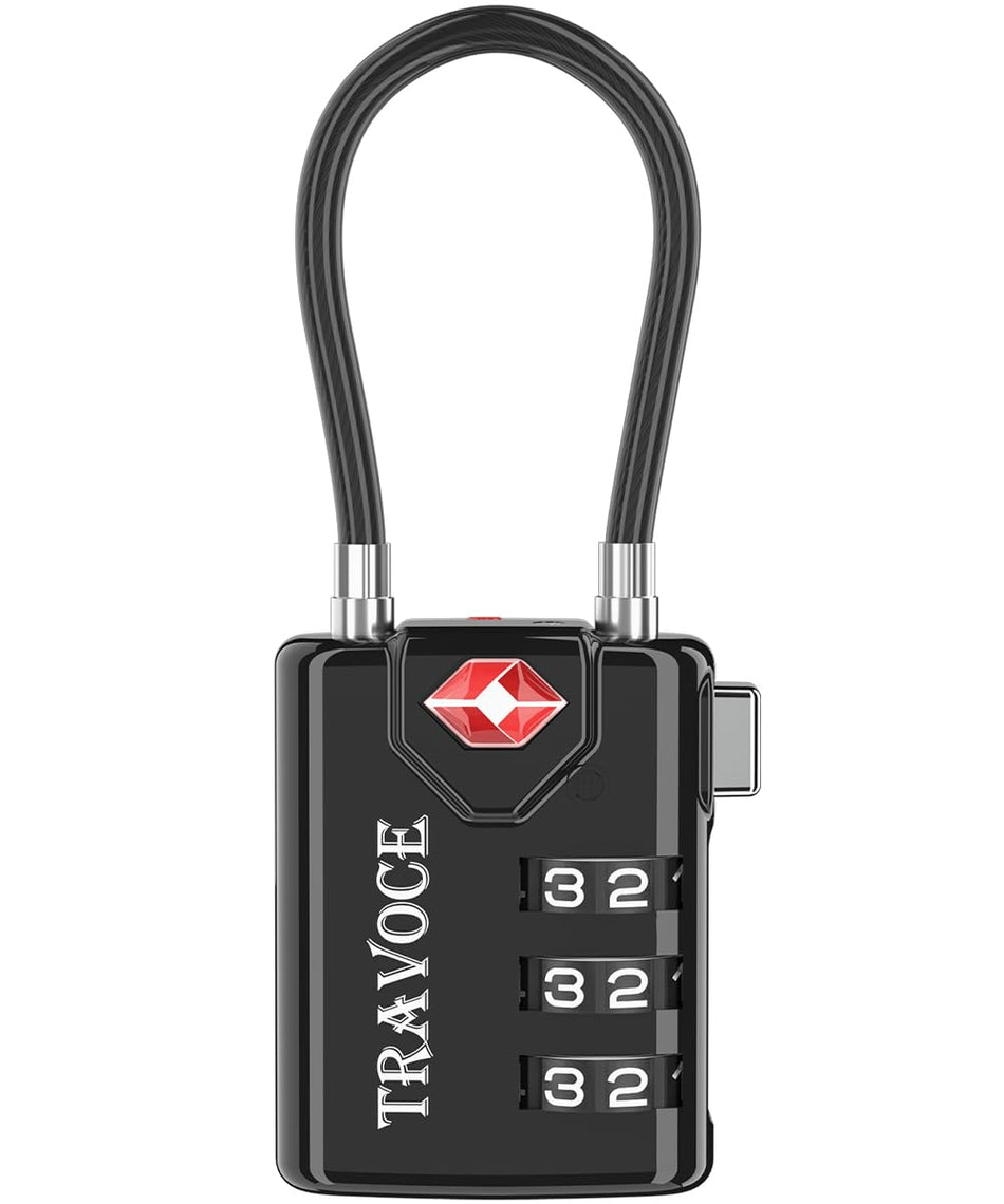 TRAVOCE TSA Approved Luggage Locks, Combination Cable Locks, 4 Pack, Black