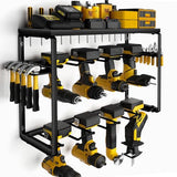Power Tool Organizer for Tool Storage, Drill Holder Wall Mount with Charging Station, Tool Holder and Storage Rack for Garage Organization, Heavy Duty Metal Tool Shelf with Battery Holder