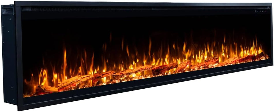 Touchstone Sideline Elite Pro 100" Smart Electric Fireplace- Wall-Mount/Recessed Installation- 6 Realistic Flame Colors- 13-Color Down Lighting- Crackle Sound- 1,500W Heater