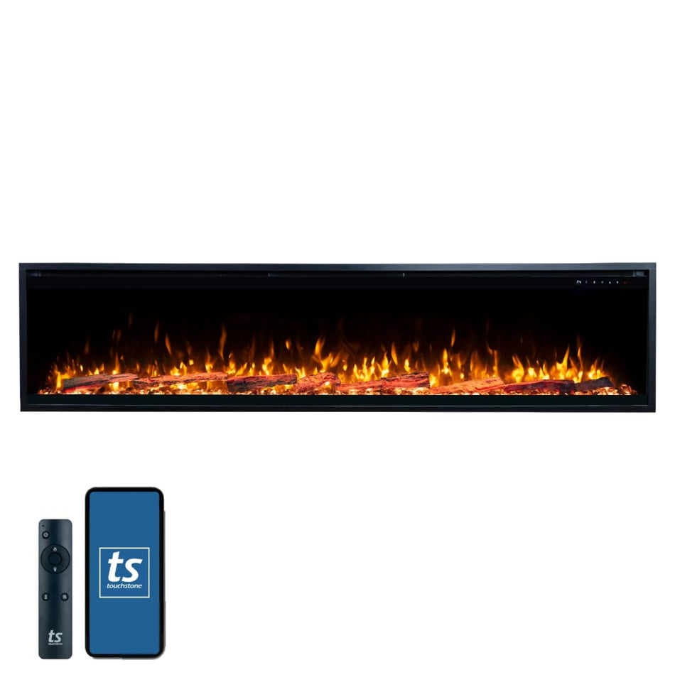 Touchstone Sideline Elite Pro 100" Smart Electric Fireplace- Wall-Mount/Recessed Installation- 6 Realistic Flame Colors- 13-Color Down Lighting- Crackle Sound- 1,500W Heater