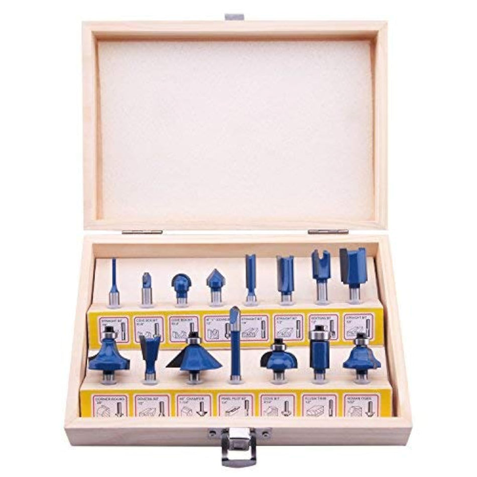 LU&MN Carbide Tipped Router Bits, 1/4" Shank, 15 PCS