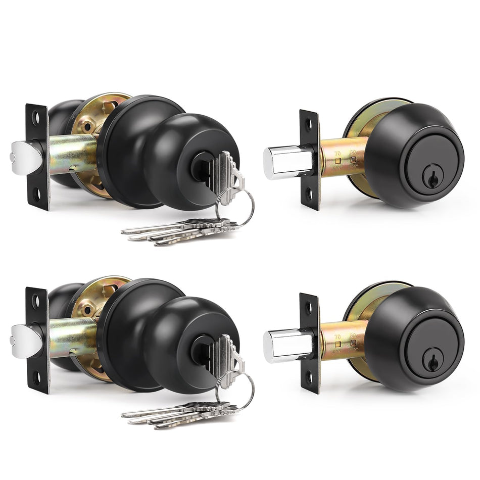 6 Pack Entry Door Locksets with Single Cylinder Deadbolt, Oil Rubbed Bronze Exterior Door Lock Set with Same Key, Front Roound Door Knob and Deadbolt Set