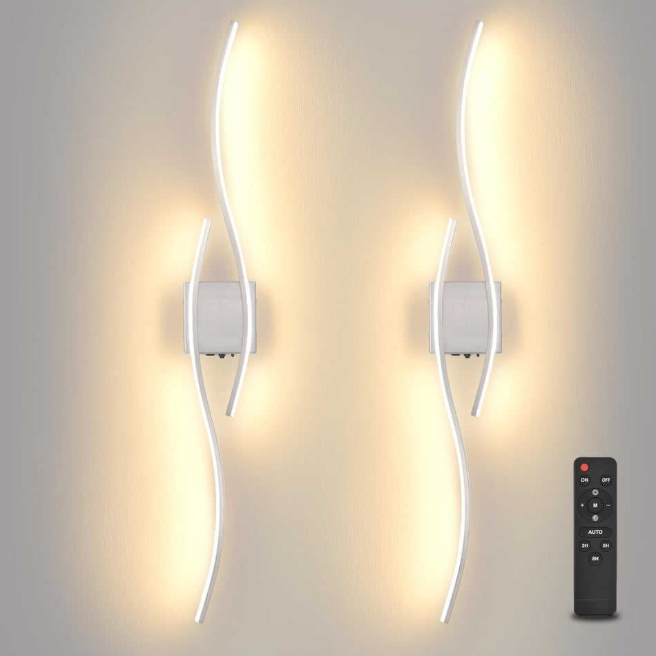 Battery Operated Wall Sconces Set of Two, Black 31.4" 3 Color LED dimmable Wireless Wall Sconce with Remote Control, USB Rechargeable Wall Lights for Living Room Bedroom Hallway Background