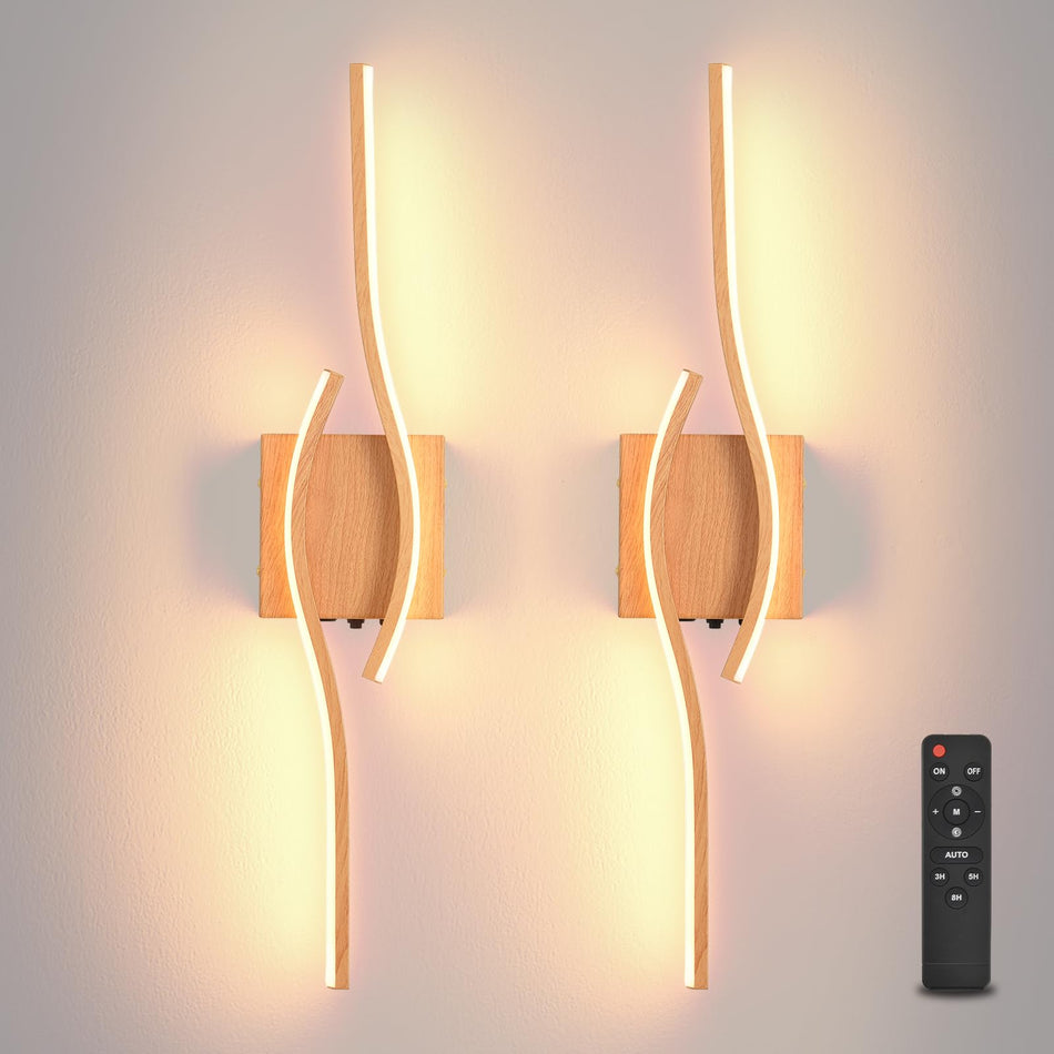 Battery Operated Wall Sconces Set of Two, Black 31.4" 3 Color LED dimmable Wireless Wall Sconce with Remote Control, USB Rechargeable Wall Lights for Living Room Bedroom Hallway Background