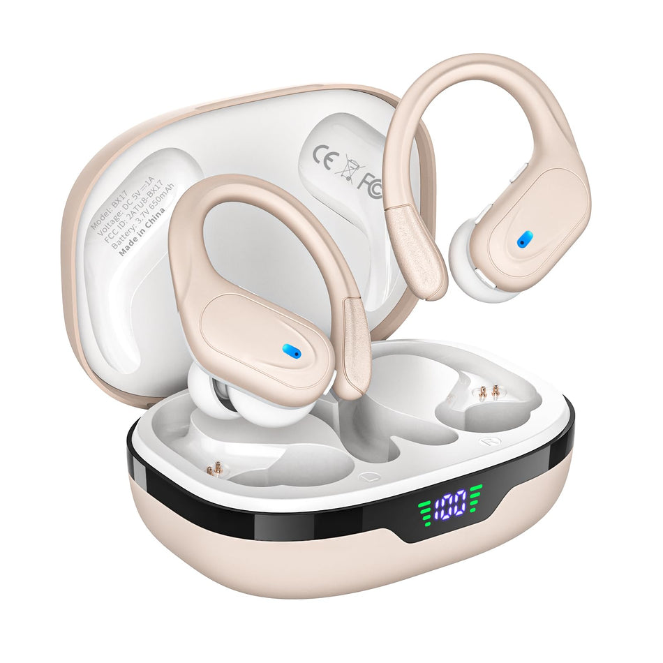 HAOYUYAN Wireless Earbuds, Sports Bluetooth Headphones, 80Hrs Playtime Ear Buds with LED Power Display, Noise Canceling Headset, IPX7 Waterproof Earphones for Workout/Running（Rose Gold）