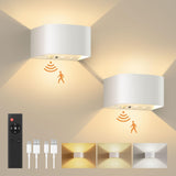FULEN Motion Sensor Wall Light with Remote Control 3 Colors Wireless Wall Lamp LED Indoor Up and Down Wall Sconce 5000mAh Rechargeable Battery Powered Wall Lamps Brightness Adjustable, 2 Pack