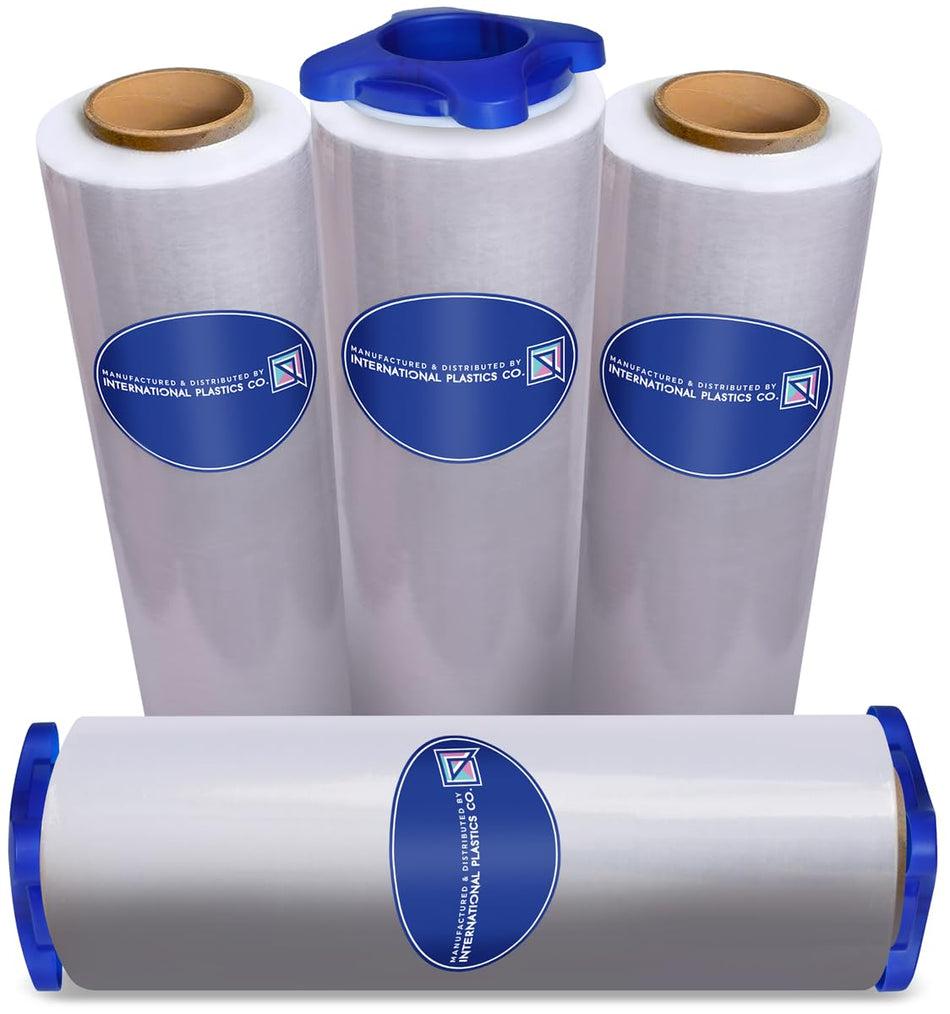 International Plastics Co. 18" Stretch Film/Wrap 1500 feet 7 Layers 80 Gauge Industrial Strength up to 800% Stretch 20 Microns Clear Durable Adhering Packing Moving Heavy Duty Shrink Film Box of 4
