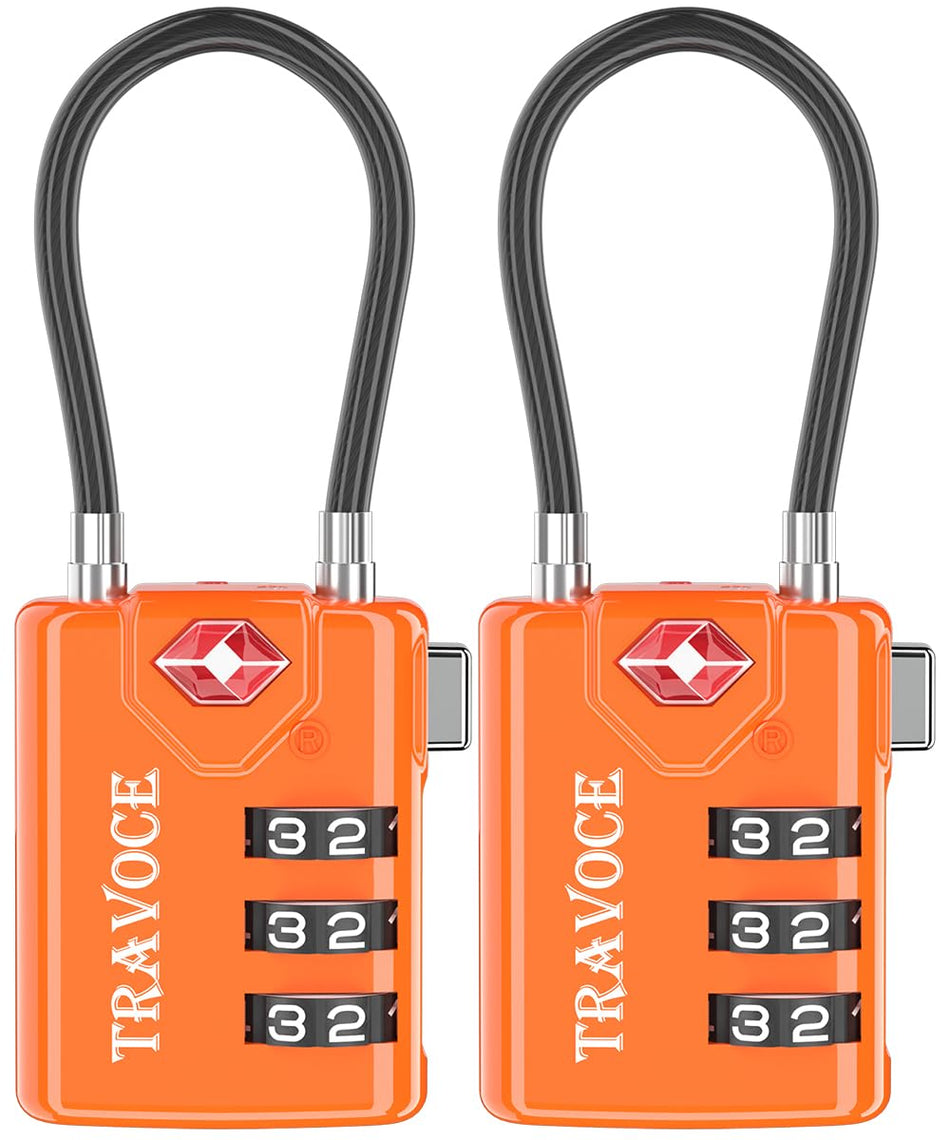 TRAVOCE TSA Approved Luggage Locks, Combination Cable Locks, 4 Pack, Black