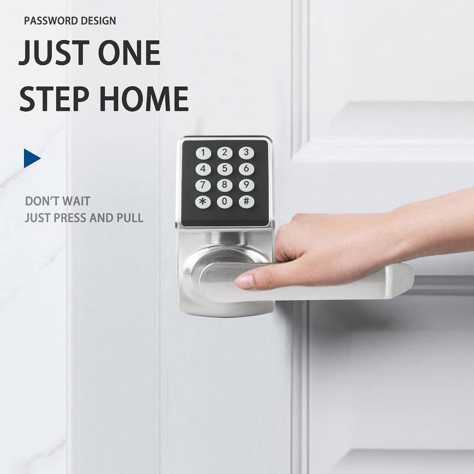 Cielsa Keypad Door Lock with Handle - Electronic Door Knob with Keypad for Front Door, Keyless Entry Code Lock with Fob & Key, Digital Lock for Front Door, Brushed Nickel, 1Pack