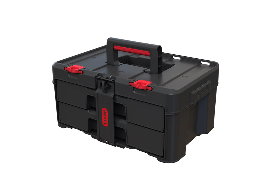 Keter Stack-n-Roll Modular Tools Organizer for Garage Storage and DIY, 3 Piece Resin Rolling Tool Box System for Small Parts