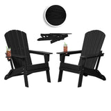 Plawdlik Folding Adirondack Chair with Cup Holder, HDPE All-Weather, Navy