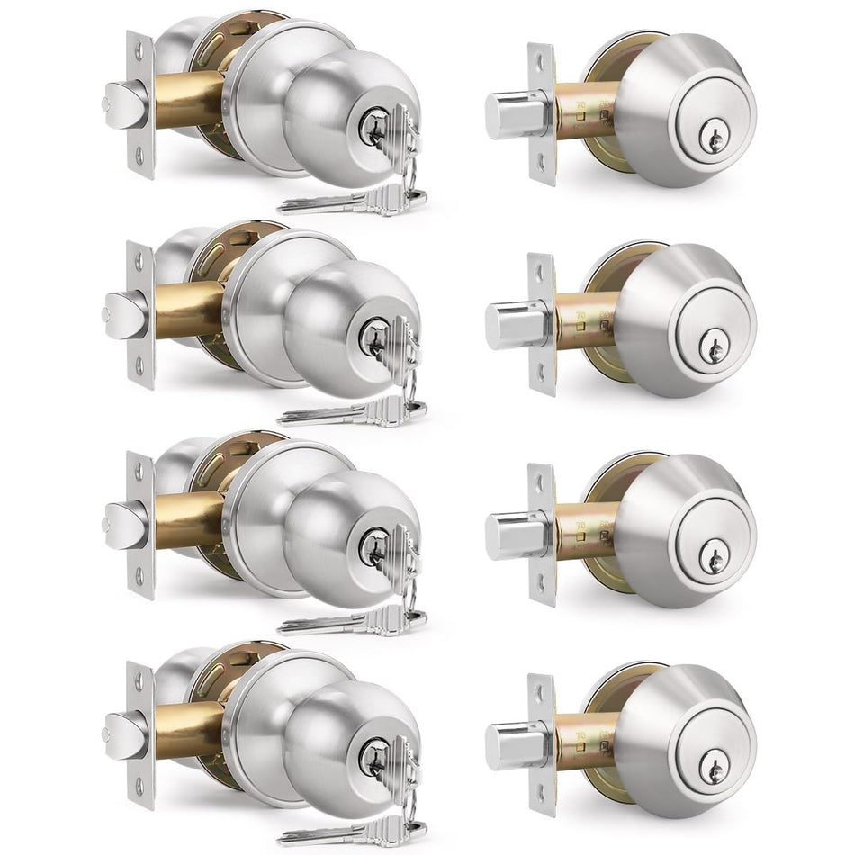 6 Pack Entry Door Locksets with Single Cylinder Deadbolt, Oil Rubbed Bronze Exterior Door Lock Set with Same Key, Front Roound Door Knob and Deadbolt Set