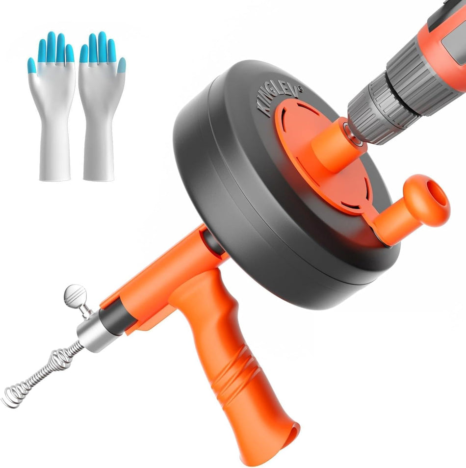 Drain Snake, 25ft Flexible Steel Drain Auger With Drill Adapter, Plumbing Unblocking Hand Auger, Manual Or Powered for Shower & Bathtub Clogs-NOT auto retract or feed