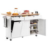 VEVOR Kitchen Island Cart with Solid Wood Top, 35.4" Width Mobile Carts with Storage Cabinet, Rolling Kitchen Table with Spice Rack, Towel Rack, and Drawer, Portable Islands on Wheels, White
