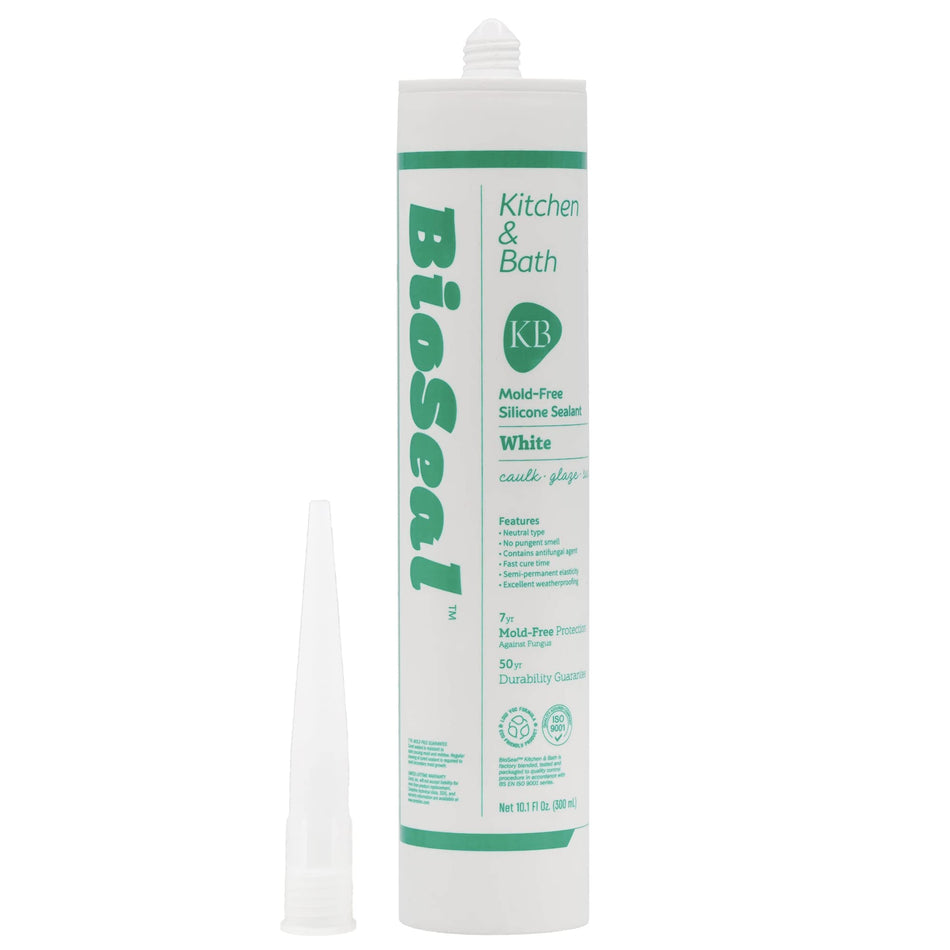 White BioSeal 100% Silicone Sealant Caulk Kitchen and Bath Grade, Waterproof and No Odor 10.1 Ounce Cartridge, 50 White Tubes / 2 Boxes