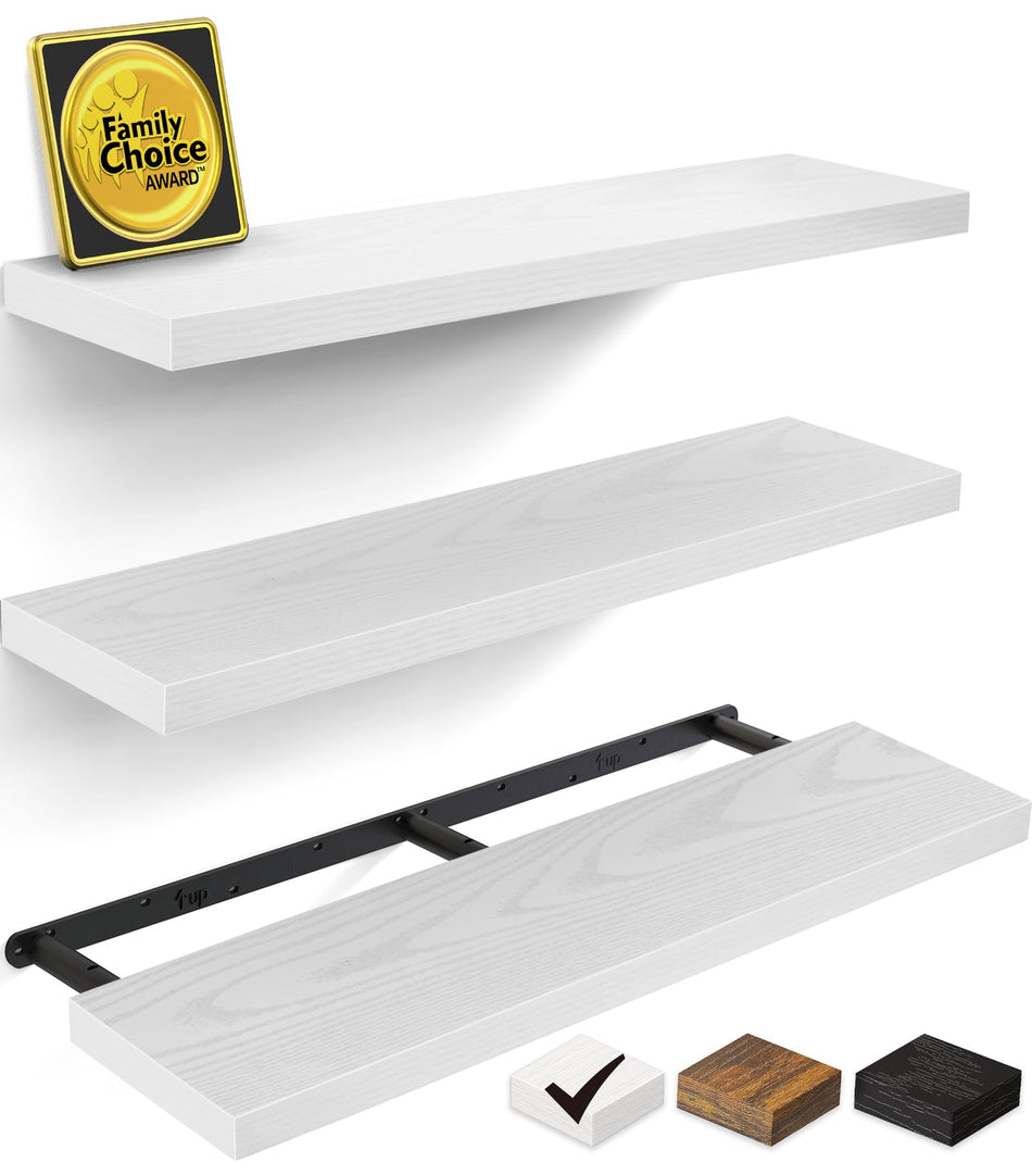 BAYKA Floating Shelves for Wall, Wall Mounted Rustic Wood Shelves for Bathroom, Bedroom, Living Room, Kitchen, Hanging Shelf for Books/Storage/Room Decor with 22lbs Capacity (Black, Set of 3, 15.7in)