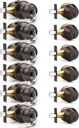 6 Pack Entry Door Locksets with Single Cylinder Deadbolt, Oil Rubbed Bronze Exterior Door Lock Set with Same Key, Front Roound Door Knob and Deadbolt Set