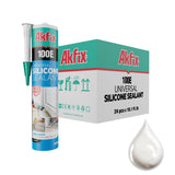 Akfix 100E RTV Clear Silicone Caulk (48x10.1 fl.oz.) - 100% Waterproof Silicone Sealant for Kitchen and Bathroom, Shower, Toilet, Sink, Window and Door, No Yellowing | Clear, 48 Pack