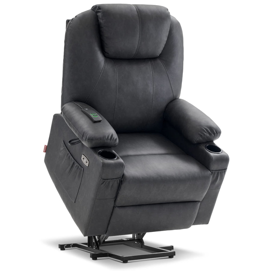 MCombo Electric Power Lift Recliner Chair Sofa with Massage and Heat for Elderly, 3 Positions, 2 Side Pockets, and Cup Holders, USB Ports, Faux Leather 7040 (Light Brown, Medium)