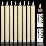 GenSwin Flameless Ivory Taper Candles Flickering with 10-Key Remote, Battery Operated Led Warm 3D Wick Light Window Candles Real Wax Pack of 6, Christmas Home Wedding Decor(0.78 X 9.64 Inch)