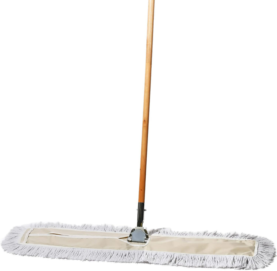 Commercial Dust Mop & Floor Sweeper, 36 in. Dust Mop for Hardwood Floors, Cotton Mop Head, Wooden Broom Handle, Industrial Dry Mop for Floor Cleaning & Janitorial Supplies