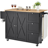 VEVOR Kitchen Island Cart with Solid Wood Top, 35.4" Width Mobile Carts with Storage Cabinet, Rolling Kitchen Table with Spice Rack, Towel Rack, and Drawer, Portable Islands on Wheels, White