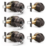 6 Pack Entry Door Locksets with Single Cylinder Deadbolt, Oil Rubbed Bronze Exterior Door Lock Set with Same Key, Front Roound Door Knob and Deadbolt Set