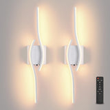 Battery Operated Wall Sconces Set of Two, Black 31.4" 3 Color LED dimmable Wireless Wall Sconce with Remote Control, USB Rechargeable Wall Lights for Living Room Bedroom Hallway Background
