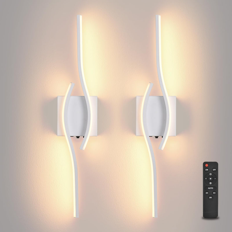 Battery Operated Wall Sconces Set of Two, Black 31.4" 3 Color LED dimmable Wireless Wall Sconce with Remote Control, USB Rechargeable Wall Lights for Living Room Bedroom Hallway Background