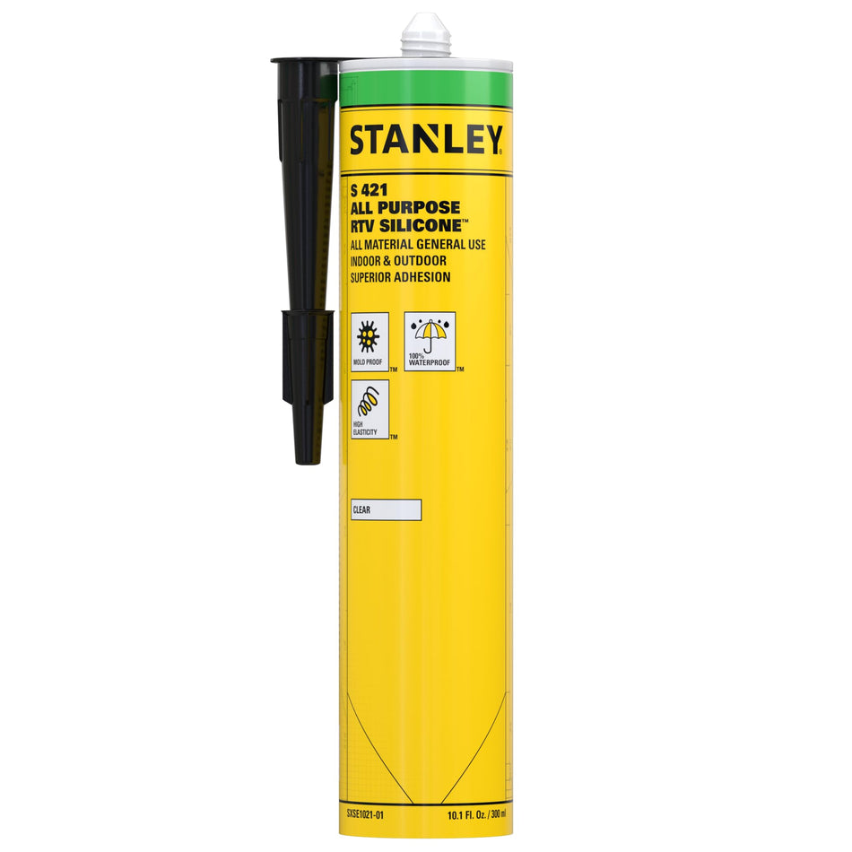 Stanley S421 RTV Silicone Caulk - 12x10.1 fl. oz. Clear,%100 Silicone Sealant, Waterproof and Flexible Sealer for Kitchen & Bathroom, 12 Pack