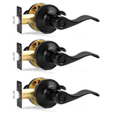 Probrico Wave Style Privacy Door Handles Interior Black Door Lever Lock Keyless Door Lockset for Bedroom and Bathroom Reversible Door Handle Knob for Left and Right Handed Doors, 5 Pack