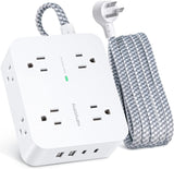 Surge Protector Power Strip - HANYCONY 8 Outlets 4 USB (2 USB C) Charging Ports, Multi Plug Outlet Extender, 5Ft Braided Extension Cord, Flat Plug Wall Mount Desk Charging Station for Home Office ETL