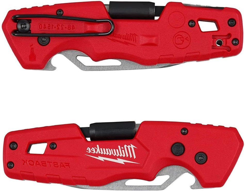 Milwaukee FASTBACK Folding Utility Knife w/Blade Multifunctionality, Red-black