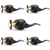 Probrico Wave Style Privacy Door Handles Interior Black Door Lever Lock Keyless Door Lockset for Bedroom and Bathroom Reversible Door Handle Knob for Left and Right Handed Doors, 5 Pack