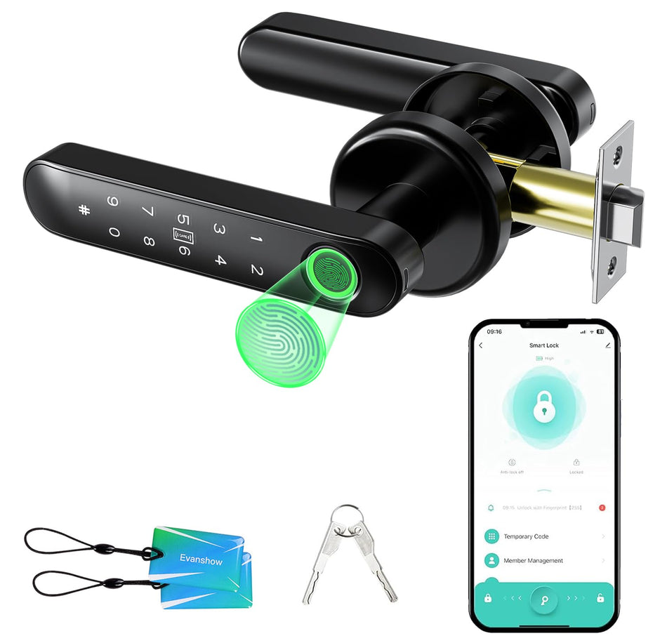 Fingerprint Door Lock Biometric Door Knob with Keypad Keyless Entry, Door Locks for Bedrooms, Home Hotel Office Apartment Black