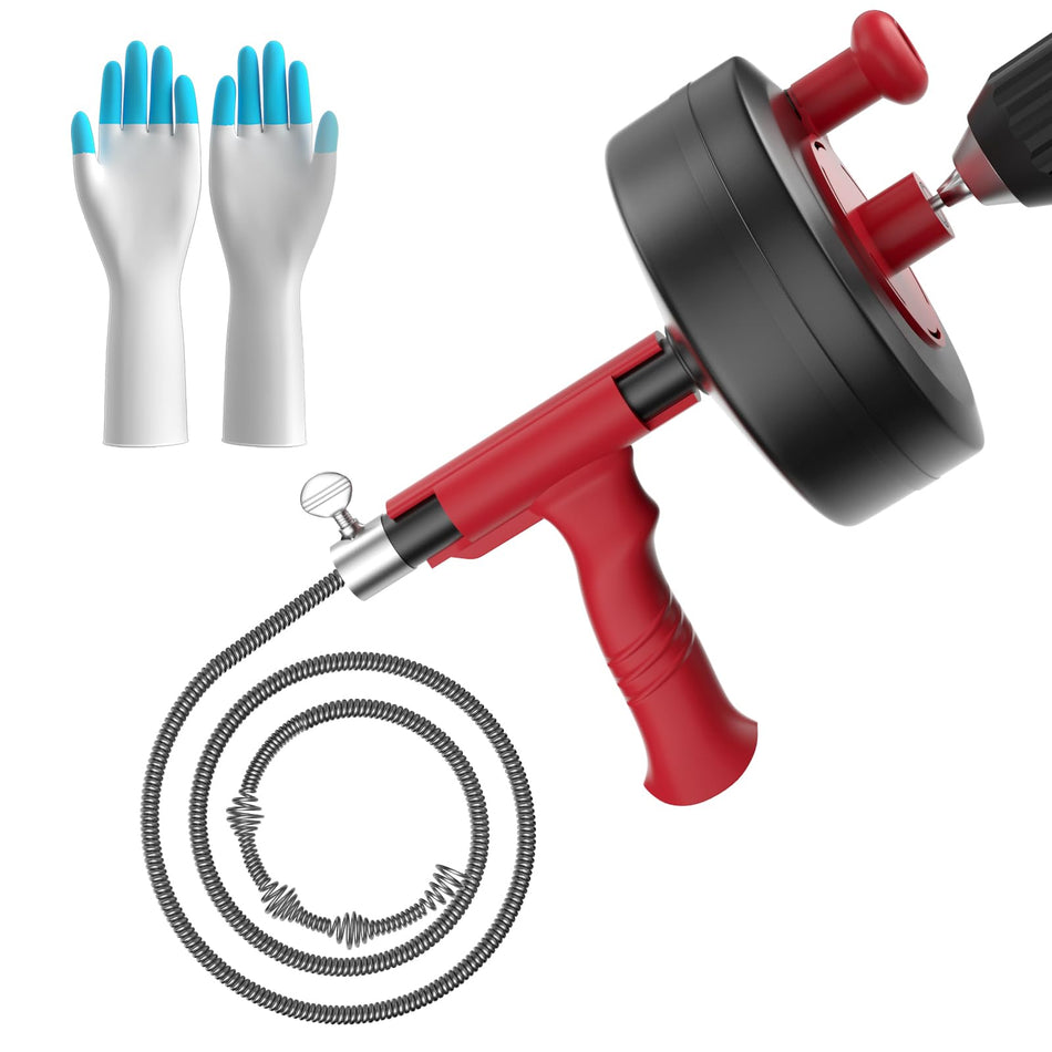 Drain Snake, 25ft Flexible Steel Drain Auger With Drill Adapter, Plumbing Unblocking Hand Auger, Manual Or Powered for Shower & Bathtub Clogs-NOT auto retract or feed