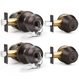 6 Pack Entry Door Locksets with Single Cylinder Deadbolt, Oil Rubbed Bronze Exterior Door Lock Set with Same Key, Front Roound Door Knob and Deadbolt Set