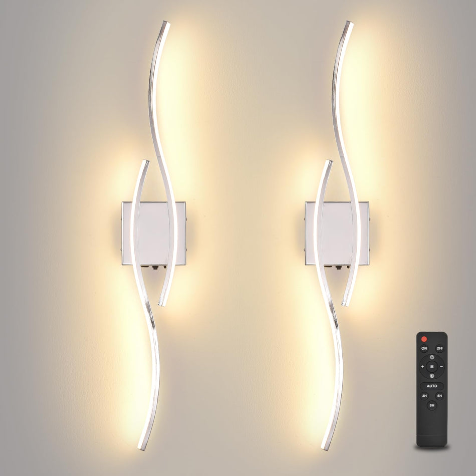 Battery Operated Wall Sconces Set of Two, Black 31.4" 3 Color LED dimmable Wireless Wall Sconce with Remote Control, USB Rechargeable Wall Lights for Living Room Bedroom Hallway Background