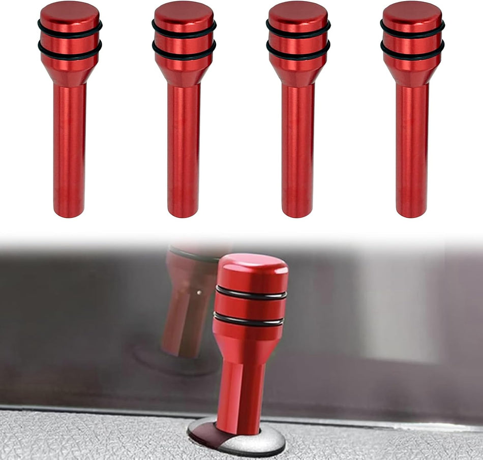 NTNEV 4 PCS Car Lock Knobs, 1.93" x 0.47" Aluminum Alloy Inner Door Pull Pins, Safety Decorative Replacement Accessory, Suitable for Most Cars, SUVs, Trucks, Vans (Red)