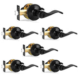 Probrico Wave Style Privacy Door Handles Interior Black Door Lever Lock Keyless Door Lockset for Bedroom and Bathroom Reversible Door Handle Knob for Left and Right Handed Doors, 5 Pack