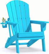 Plawdlik Folding Adirondack Chair with Cup Holder, HDPE All-Weather, Navy