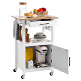 VEVOR Kitchen Island Cart with Solid Wood Top, 35.4" Width Mobile Carts with Storage Cabinet, Rolling Kitchen Table with Spice Rack, Towel Rack, and Drawer, Portable Islands on Wheels, White