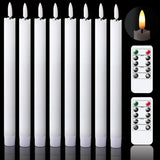 GenSwin Flameless Ivory Taper Candles Flickering with 10-Key Remote, Battery Operated Led Warm 3D Wick Light Window Candles Real Wax Pack of 6, Christmas Home Wedding Decor(0.78 X 9.64 Inch)