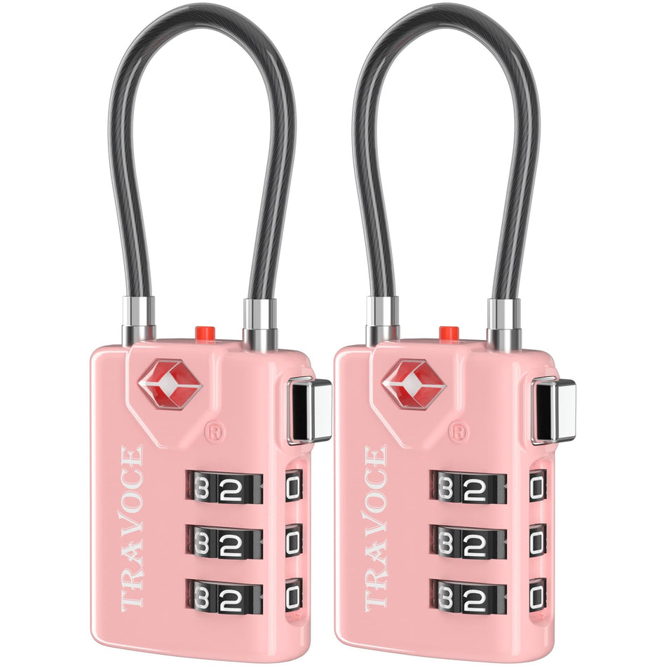 TRAVOCE TSA Approved Luggage Locks, Combination Cable Locks, 4 Pack, Black