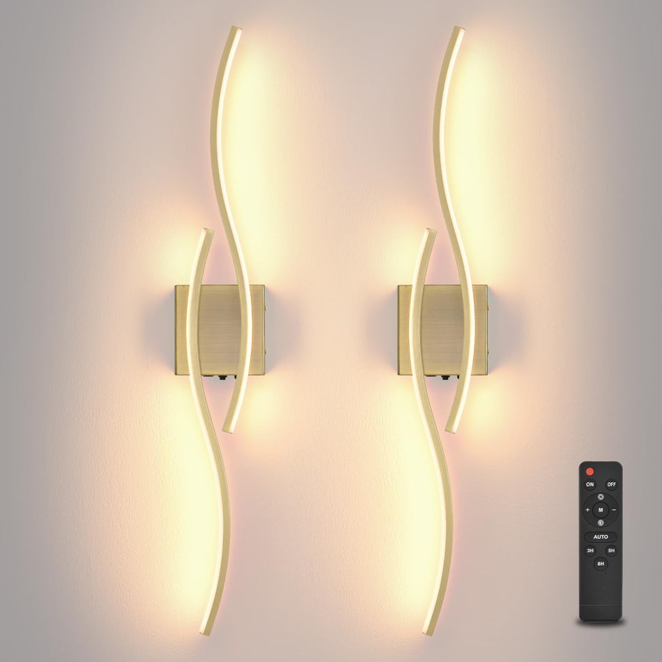 Battery Operated Wall Sconces Set of Two, Black 31.4" 3 Color LED dimmable Wireless Wall Sconce with Remote Control, USB Rechargeable Wall Lights for Living Room Bedroom Hallway Background