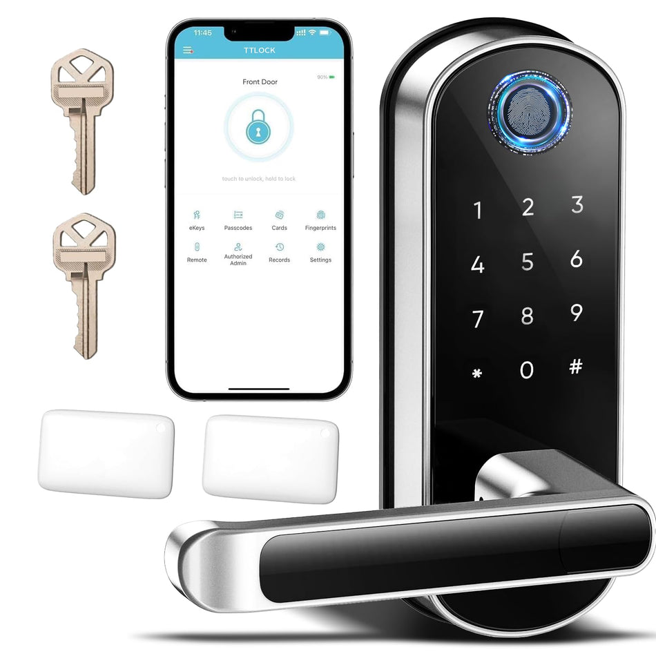 Smart Door Lock, OLUMAT Keyless Entry Door Lock Fingerprint Door Lock with Keypad Digital Lock with Handle for Home, Rental, Garage, Office and Hotel