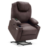 MCombo Electric Power Lift Recliner Chair Sofa with Massage and Heat for Elderly, 3 Positions, 2 Side Pockets, and Cup Holders, USB Ports, Faux Leather 7040 (Light Brown, Medium)